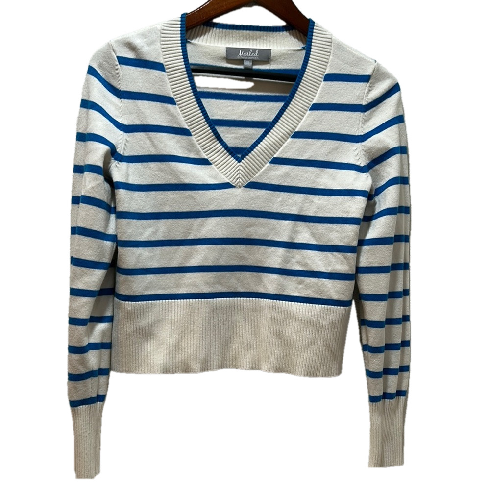 Marled reunited clothing Blue and White Striped Sweater size XS GUC